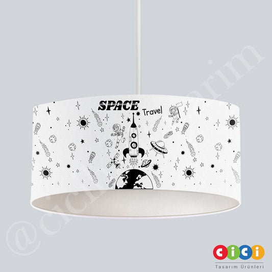 Space Travel Roket Astronot ve Gezegenler Çocuk Odası Avize