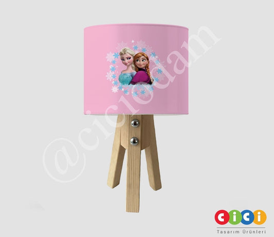 Pembe Elsa ve Anna Çocuk Odası Abajur