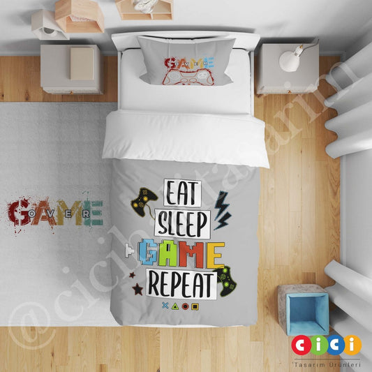 Gri Game Over Oyun Nevresim