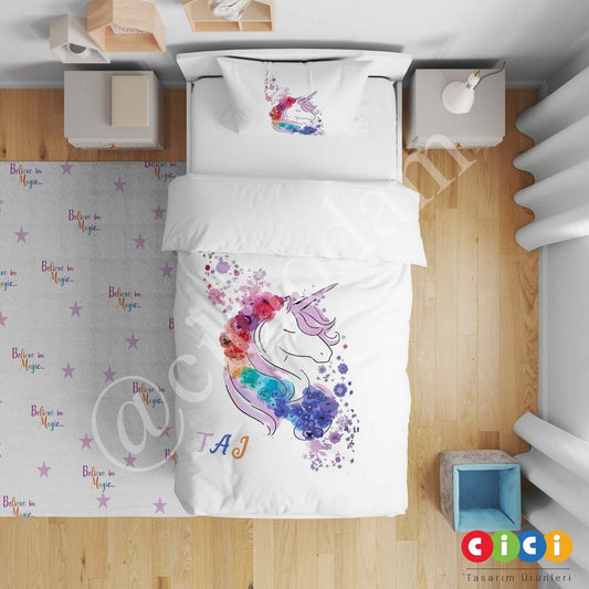 Çiçekli Unicorn Nevresim