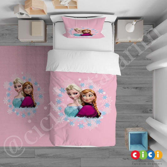 Pembe Elsa ve Anna Yatak Örtüsü