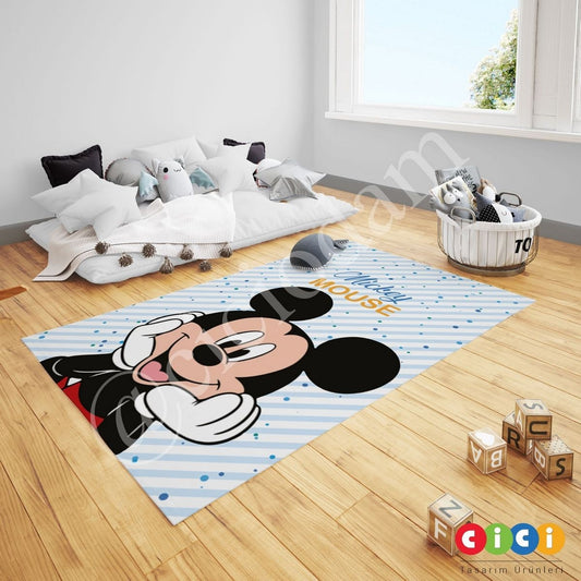 Mickey Mouse ve Mavi Puantiyeler Çocuk Halısı